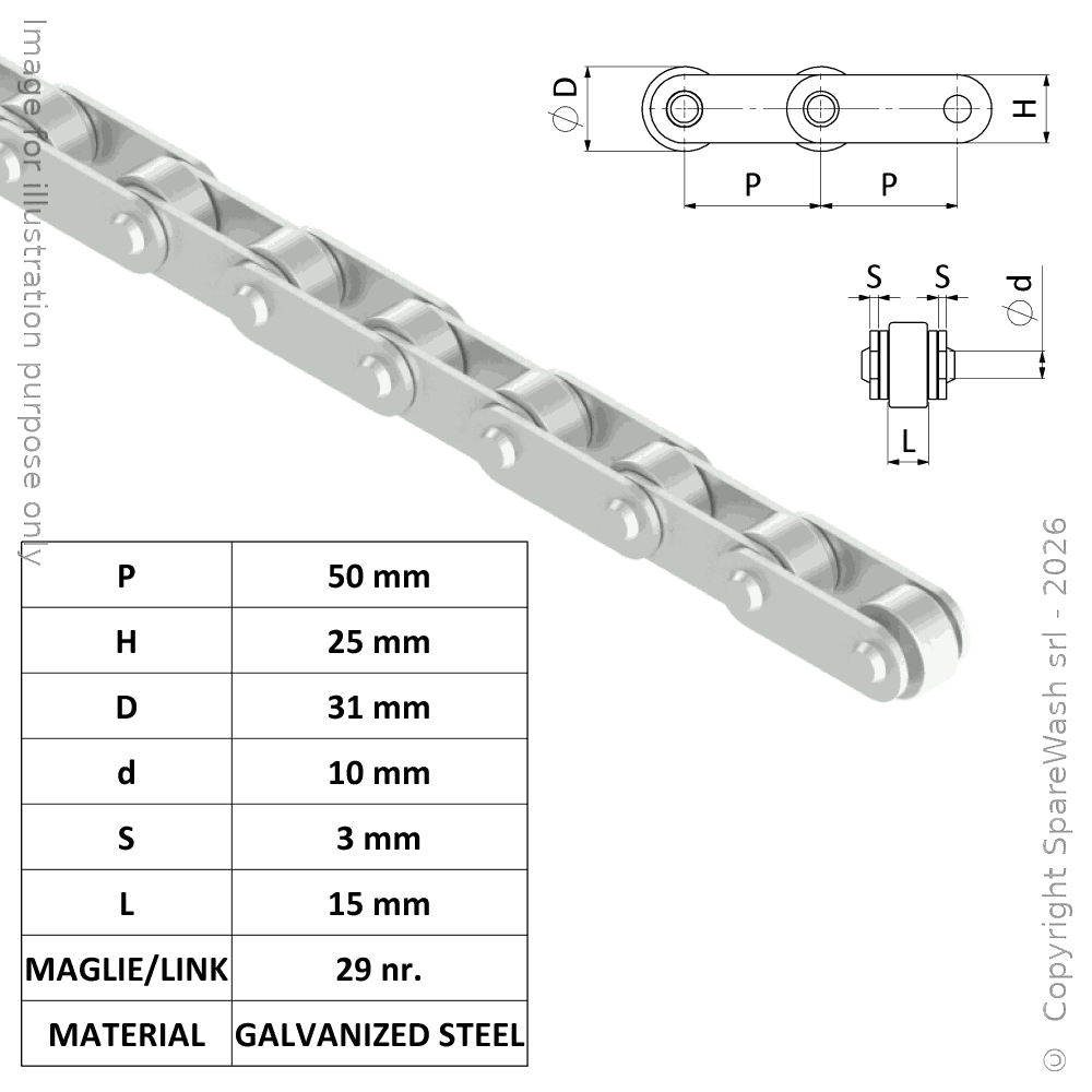CATENA A RULLI P50 D31 H25 - 29 MAGLIE | Sparewash
